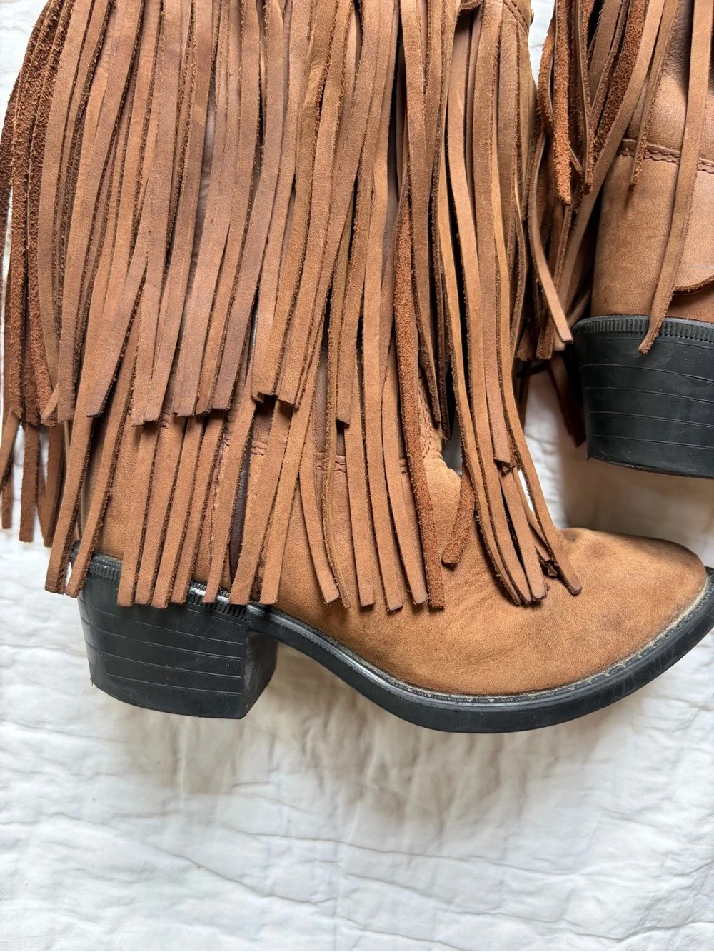 Old West Brown Suede Fringe Ankle Boots